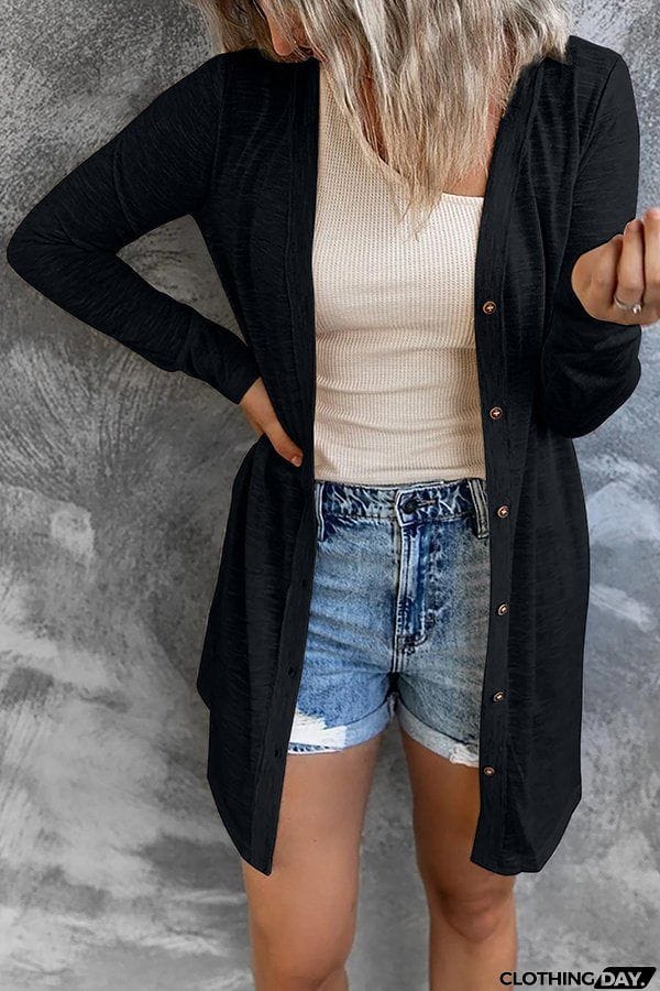 Mid-length Knitted Long Sleeve Single-breasted Cardigan