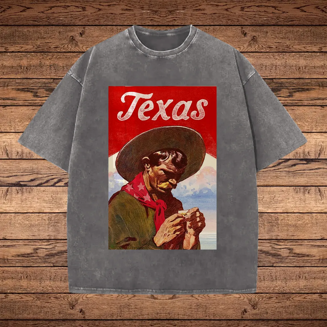 Texas Cowboy Graphic Print Washed T-shirt