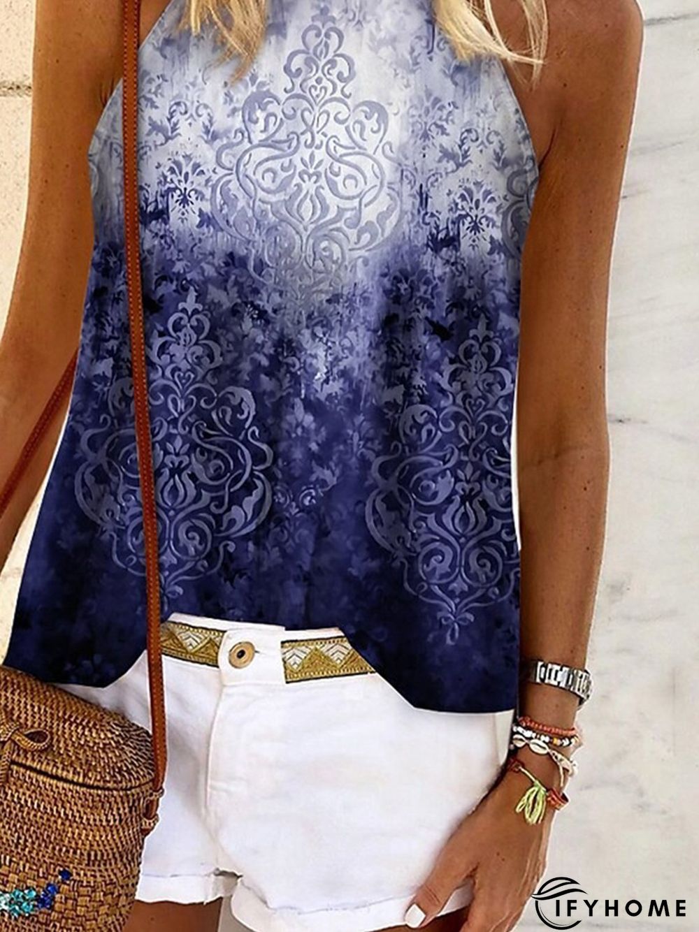 Ethnic Halter Jersey Loose Tank & Cami | IFYHOME