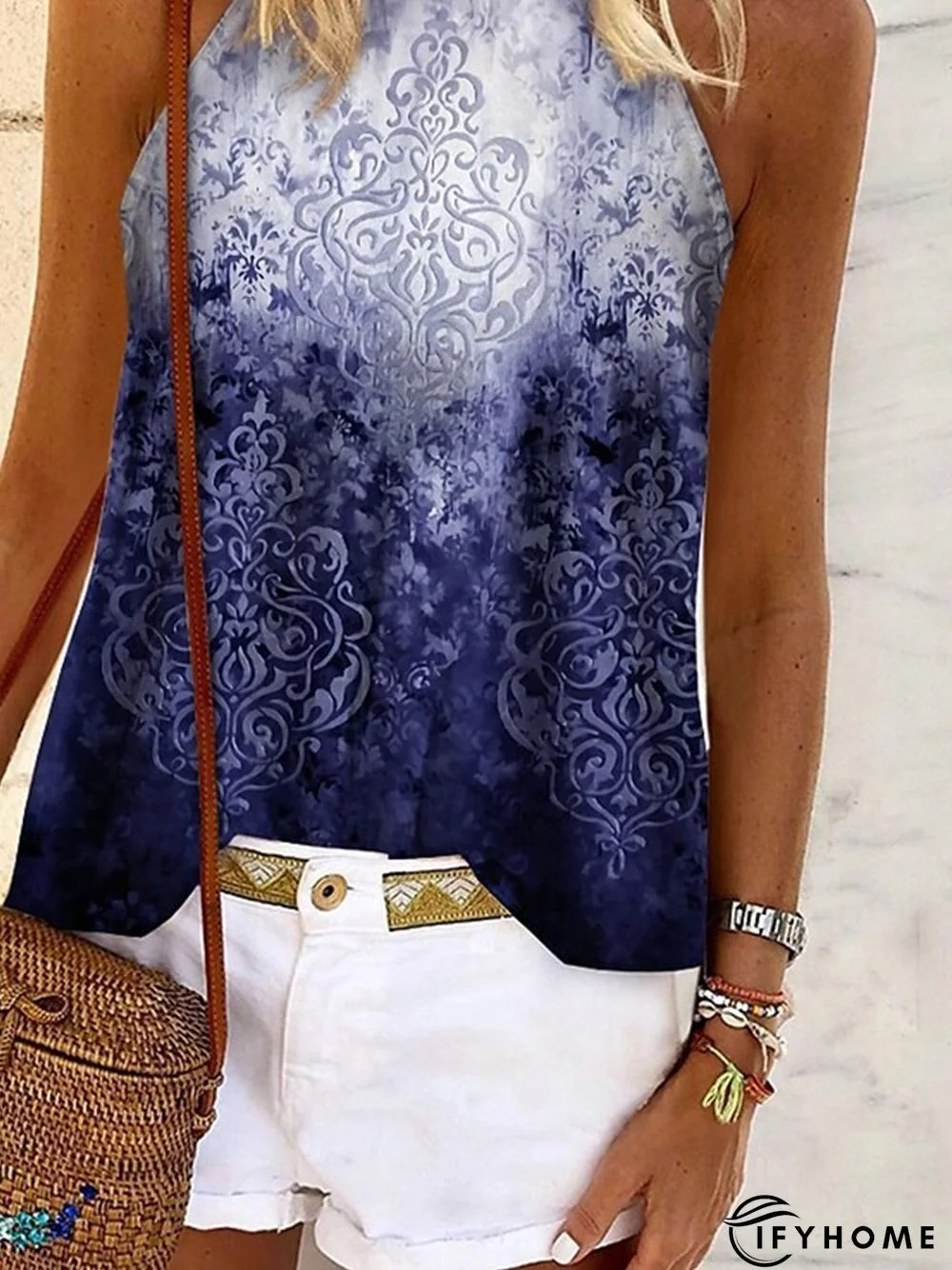 Ethnic Halter Jersey Loose Tank & Cami | IFYHOME