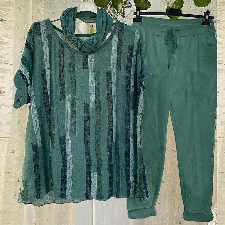 Utbros Loose Striped Print Shirt Set
