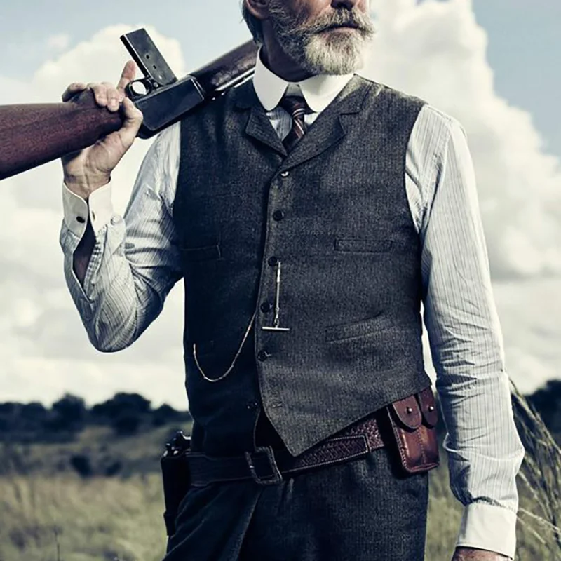 Vintage Turndown Collar Single-breasted Men's Vest / [viawink] /