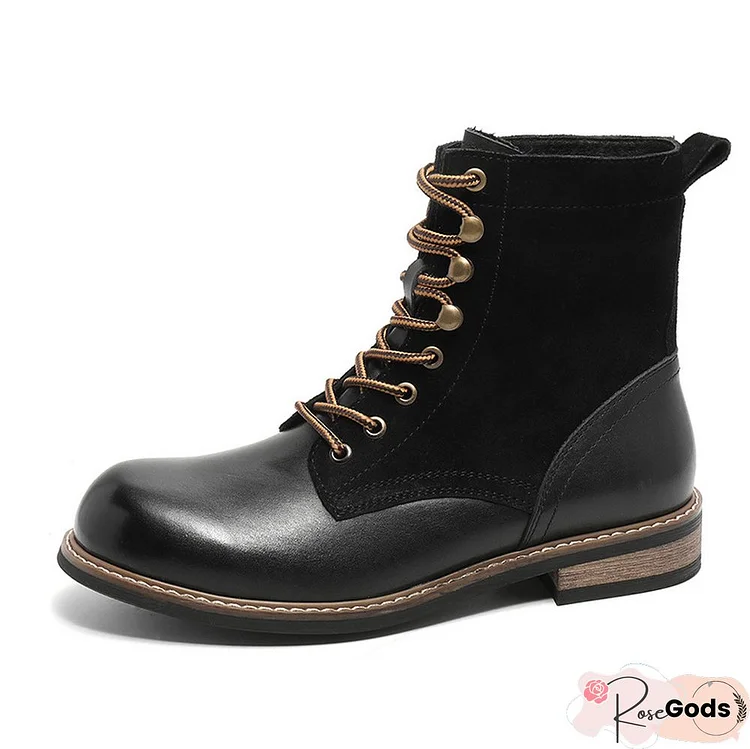 Vintage Lace-Up New Genuine Leather Platform Men Ring Black Red Ankle Boots Dress Work Casual Motorcycle Boots