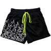 Unisex Flame Print Mesh Fitness Athletic Shorts by Inlyline