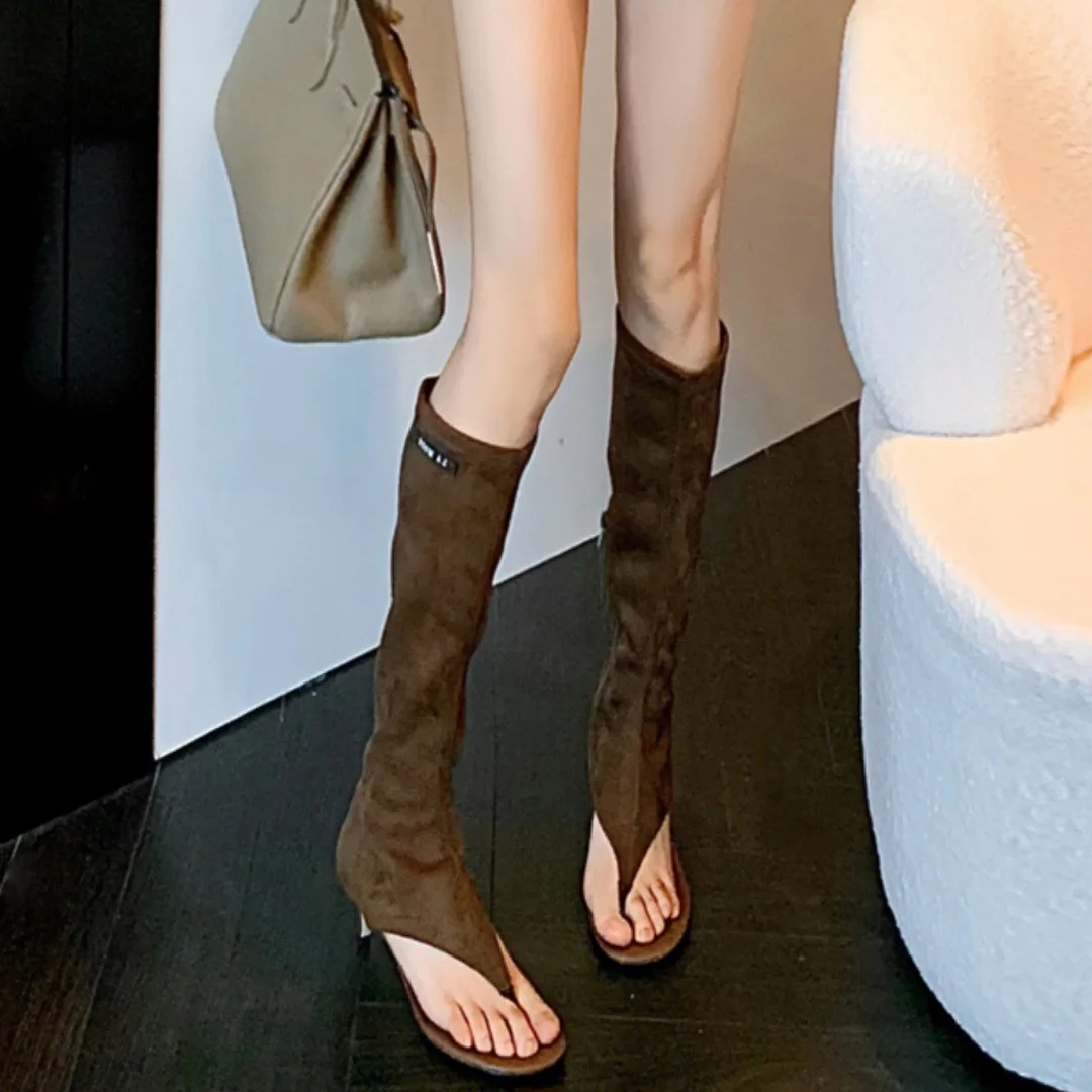 Breakj Breakj But Knee-Brown Toe Long Boots Women With High Heel Net Red High-Tender Boots Long-Tlenish Sandals
