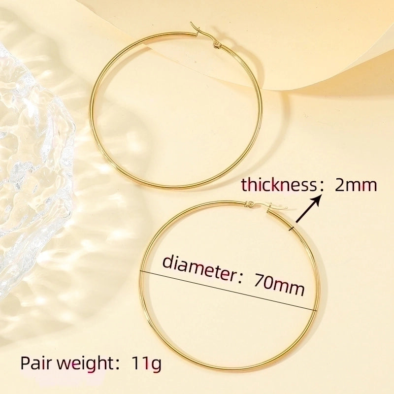 1 Pair Exaggerated Minimalist Circle Polishing Plating Titanium Steel 18K Gold Plated Earrings