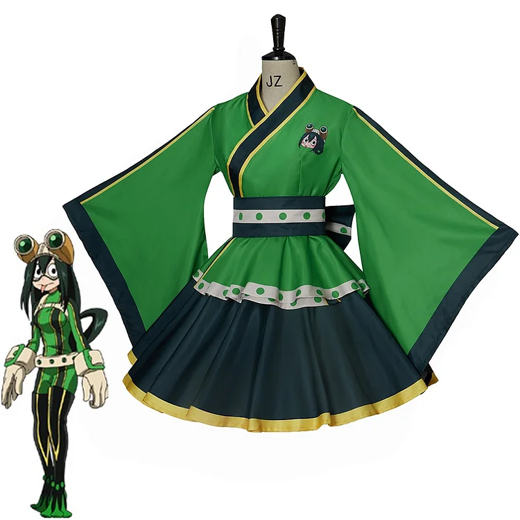 Anime My Hero Academia Asui Tsuyu Cosplay Costume Kimono Dress 