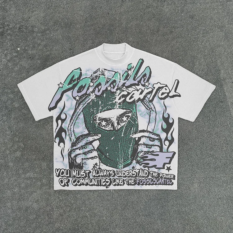 Thug casual street print cotton T-shirt