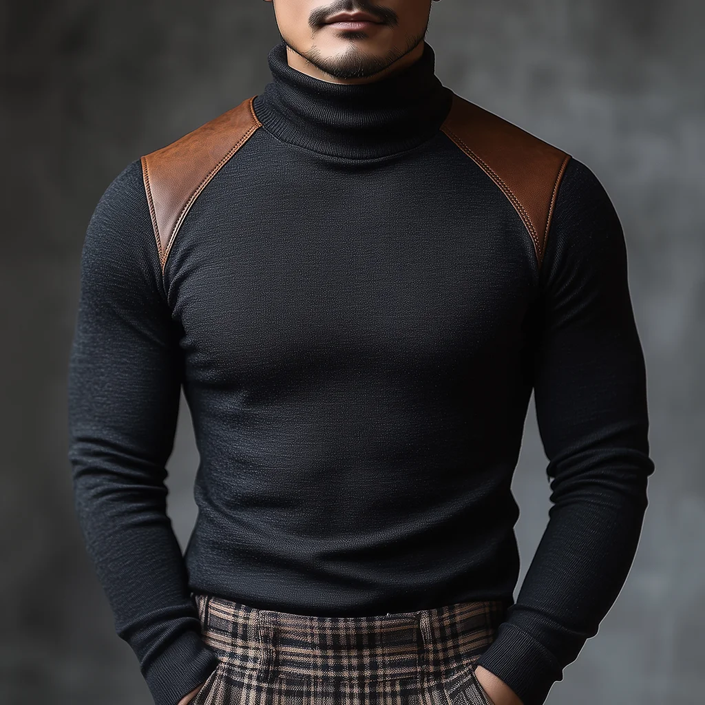 Men's Leather Splicing Warm Sweatshirt-inspireuse