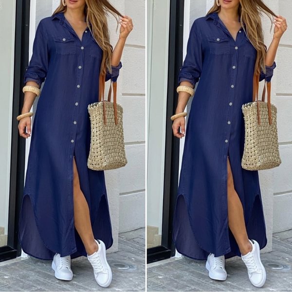 ZANZEA Women Spring New Long Sleeve Button Down Denim Long Cardigan Dress - Shop Trendy Women's Clothing | LoverChic