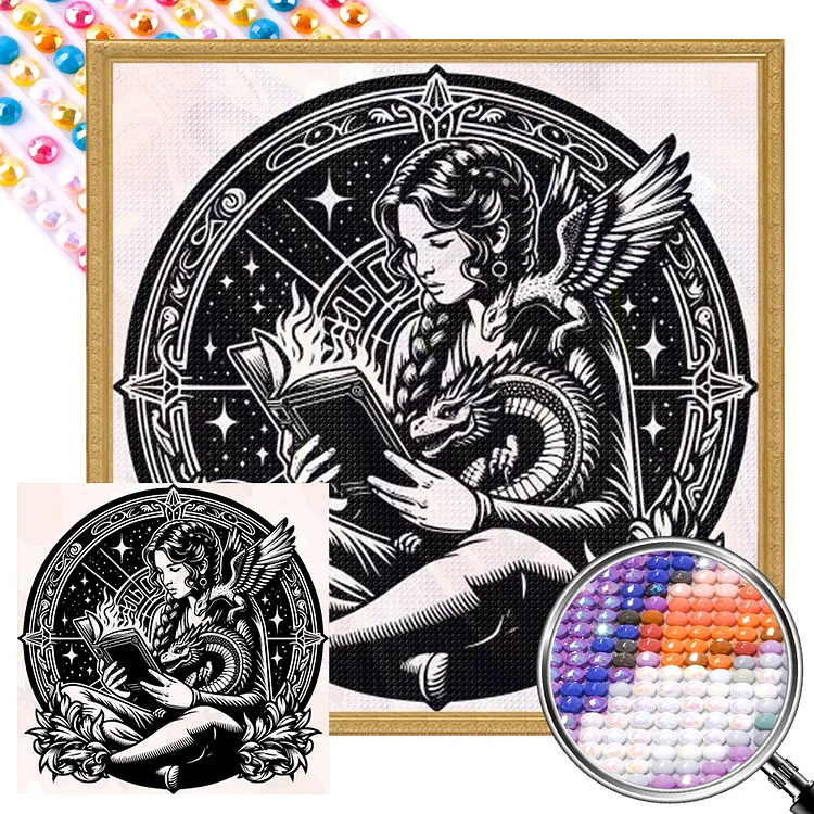 Occult Girl And Dragon 40*40CM (Canvas) Full AB Round Drill Diamond Painting gbfke