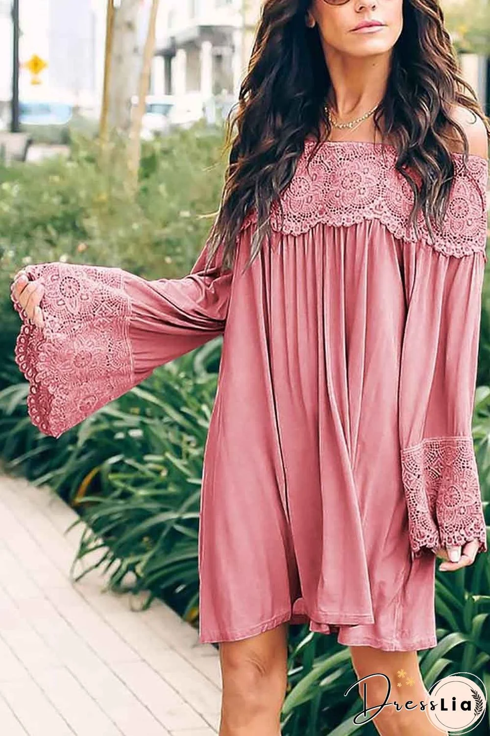 Off-Shoulder Lace Stitching Dress(3 Colors)