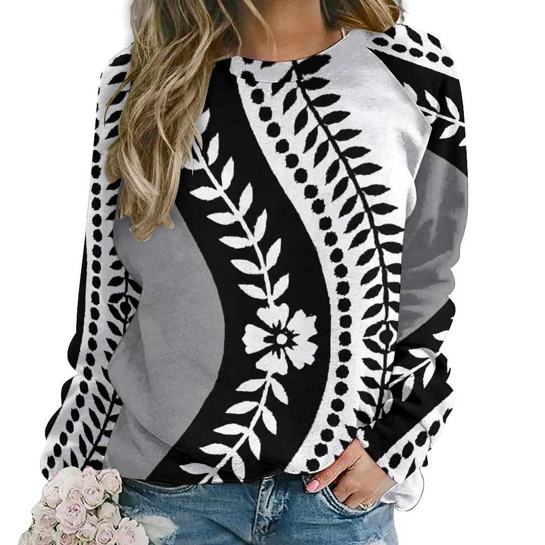 Printed Long Sleeve Casual Sweatshirt for  Women and Men Unisex Pattern Black, Floral, Butterfly