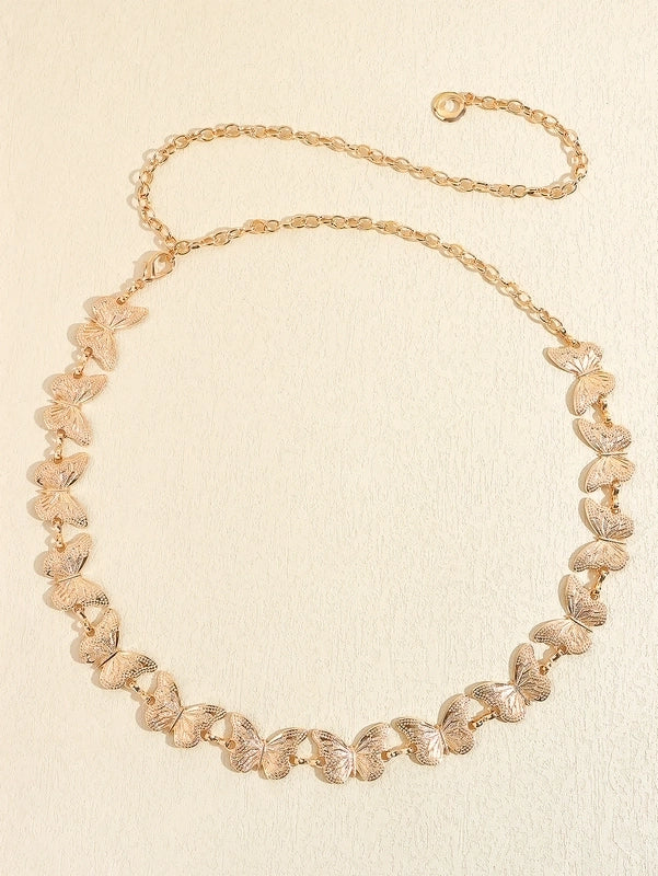 Casual Vintage Style Minimalist Butterfly Alloy Buckle Metal Button Women’s Chain Belts