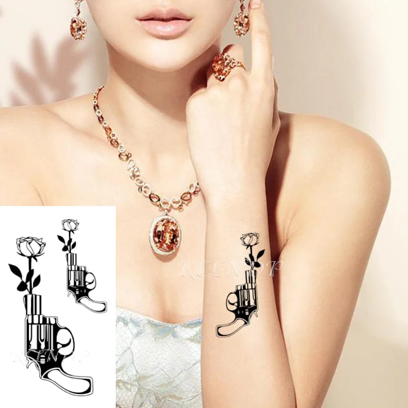 Waterproof Temporary Tattoo Sticker on Body Sexy Lace Pistol Gun Tatto Stickers Flash Tatoo Fake Art Tattoos for Girl Women Men
