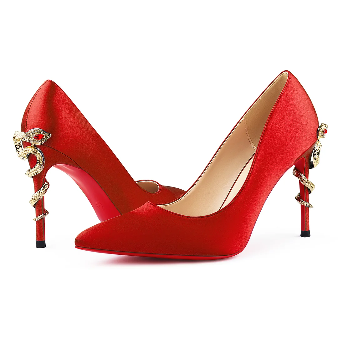 100mm Red Bottom Women's Party Wedding Heels Patent Pumps Special Snake Heels Shoes-MERUMOTE