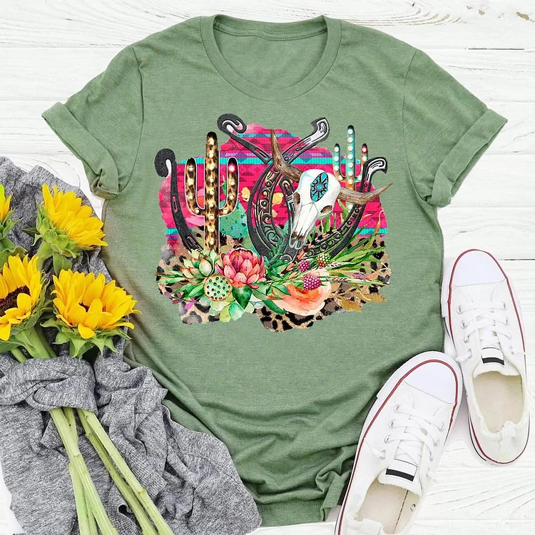 Flowers cow Cactus Village LifeT-shirt Tee -05787