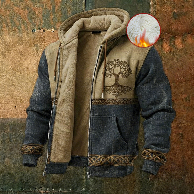 Men's Viking Style Tree Of Life Pattern Zipper Jacket elevenforest
