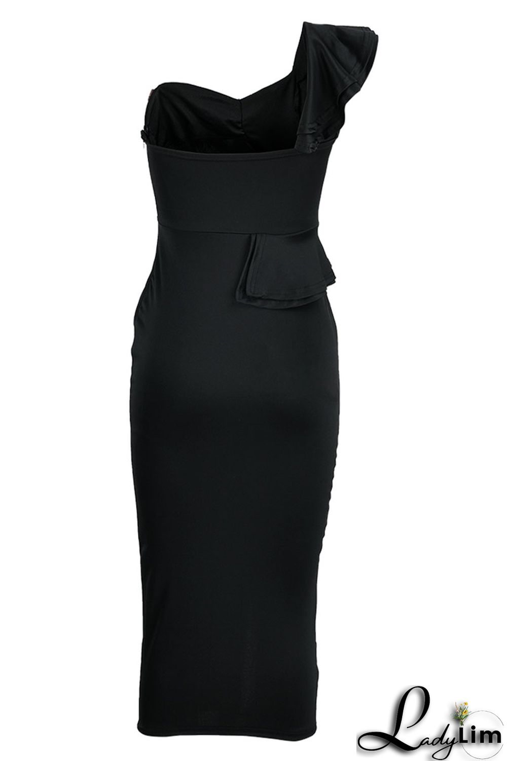 Orange Fashion Sexy Solid Patchwork Backless Slit One Shoulder Sleeveless Dress