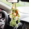 Daisy Potted Plant Car Mirror Hanging, Handmade Knitted Rear View Mirror Accessories, Car Plant Hanging, Crochet Car Mirror Hanging (White flower plant)