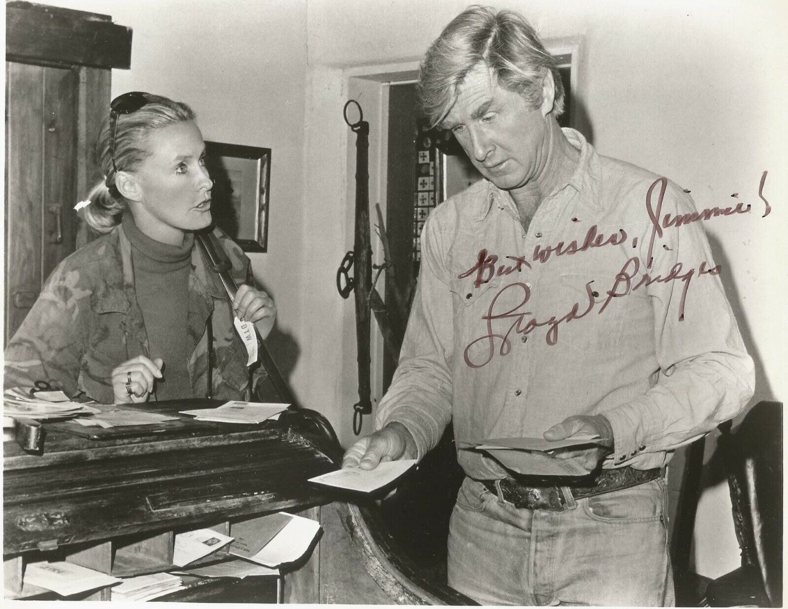 LLOYD BRIDGES-SIGNED 8X10 MOVIE Photo Poster painting-(WITH DINA MERRILL)-TO JIMMIE-----HANDSOME