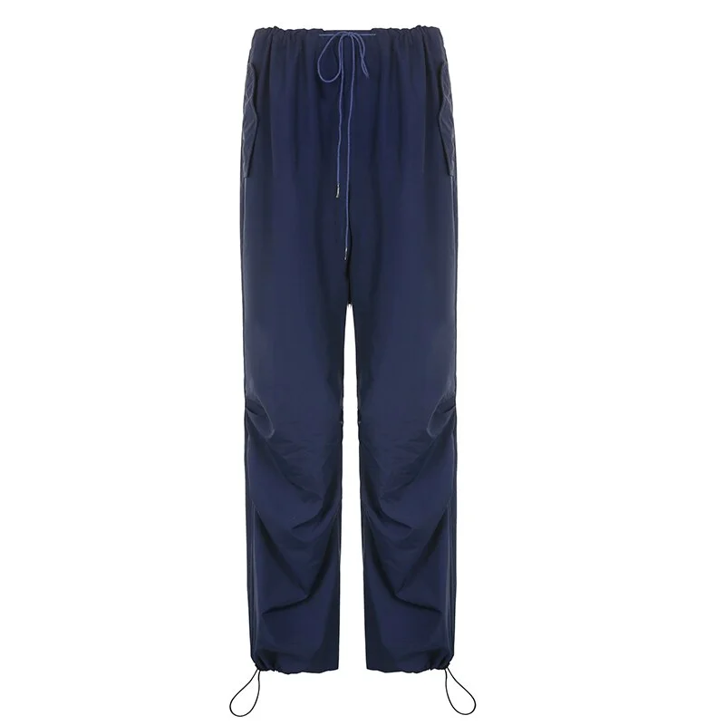 Sweetown Drawstring Low Waist Casual Baggy Joggers Womens Streetwear Sweatpants Blue Solid Loose Size Korean Hippie Harem Pants