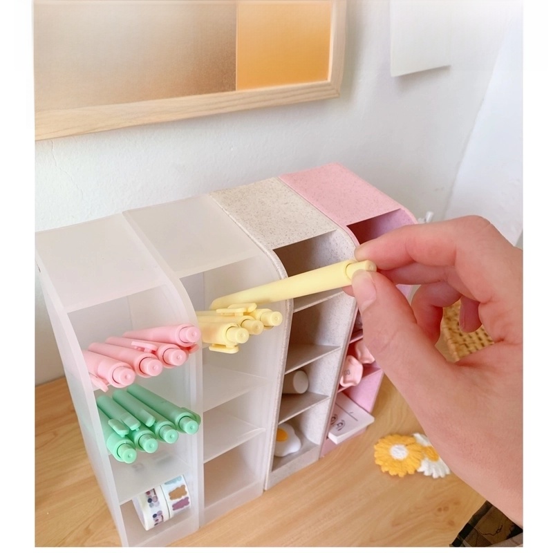 Korean Desktop Storage Tube Simple Cartoon Four-grid Oblique Pen Holder3
