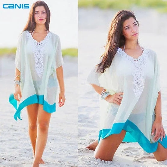 Lace Beach Cover up Cotton V-neck Bikini Cover Ups Women Swimsuit Covers up Beachwear  Beach Tunic Bathing Suit Coverups