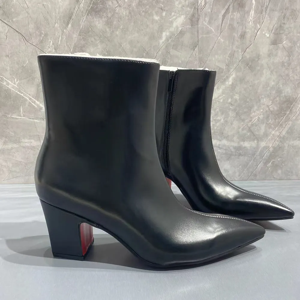 Gentleman's Block Heel Chelsea Black Pointed Toe Rock Style Party Prom Dress Wedding Red Bottom Boots-vocosishoes
