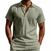 Men's British-Style Vacation Linen Short-Sleeve Polo Shirt by Inlyline