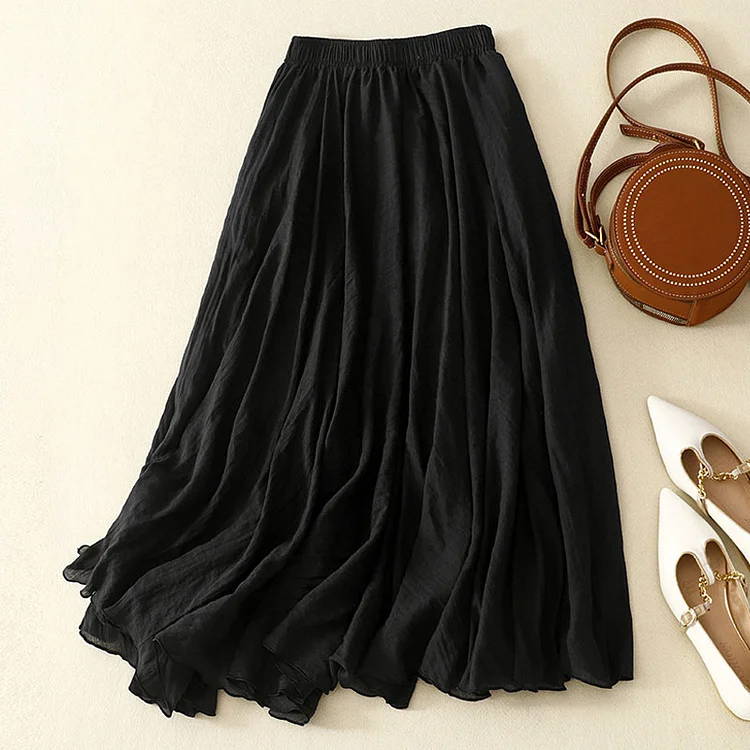 Artistic pleated cotton and linen twill skirt