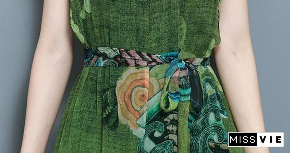 Women Vintage Printed Short Sleeve Mid-Long Dresses