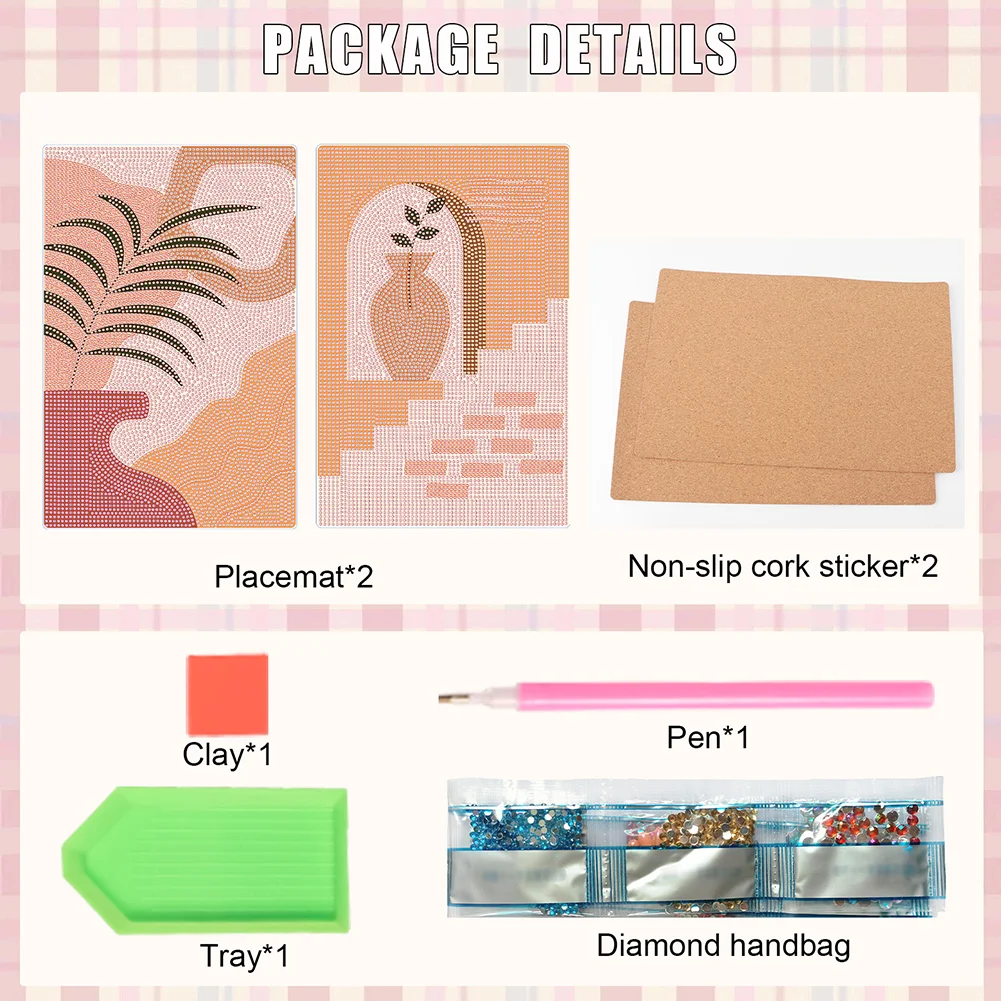 2Pcs DIY Artistic Pattern Diamond Painting Placemat DIY Art Placemat for Table Decor