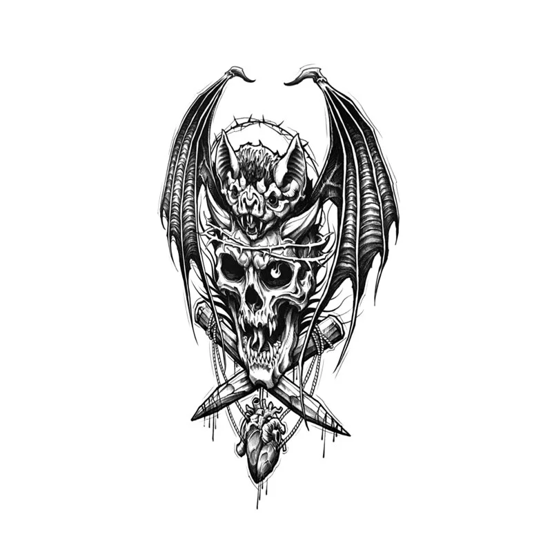 Sdrawing Styles Angel/devil/tiger/lion/wolf Waterproof Temporary Tattoos Men Flash Tatoo Stickers Tattoo Body Art Henna Fake Tattoos