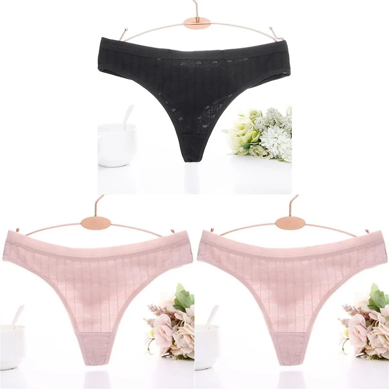 3PCS/Set Embossed Thong Cotton Panties for Women Underwear Sexy Lingerie Female Underpants 3D Striped Cotton G-string Panties