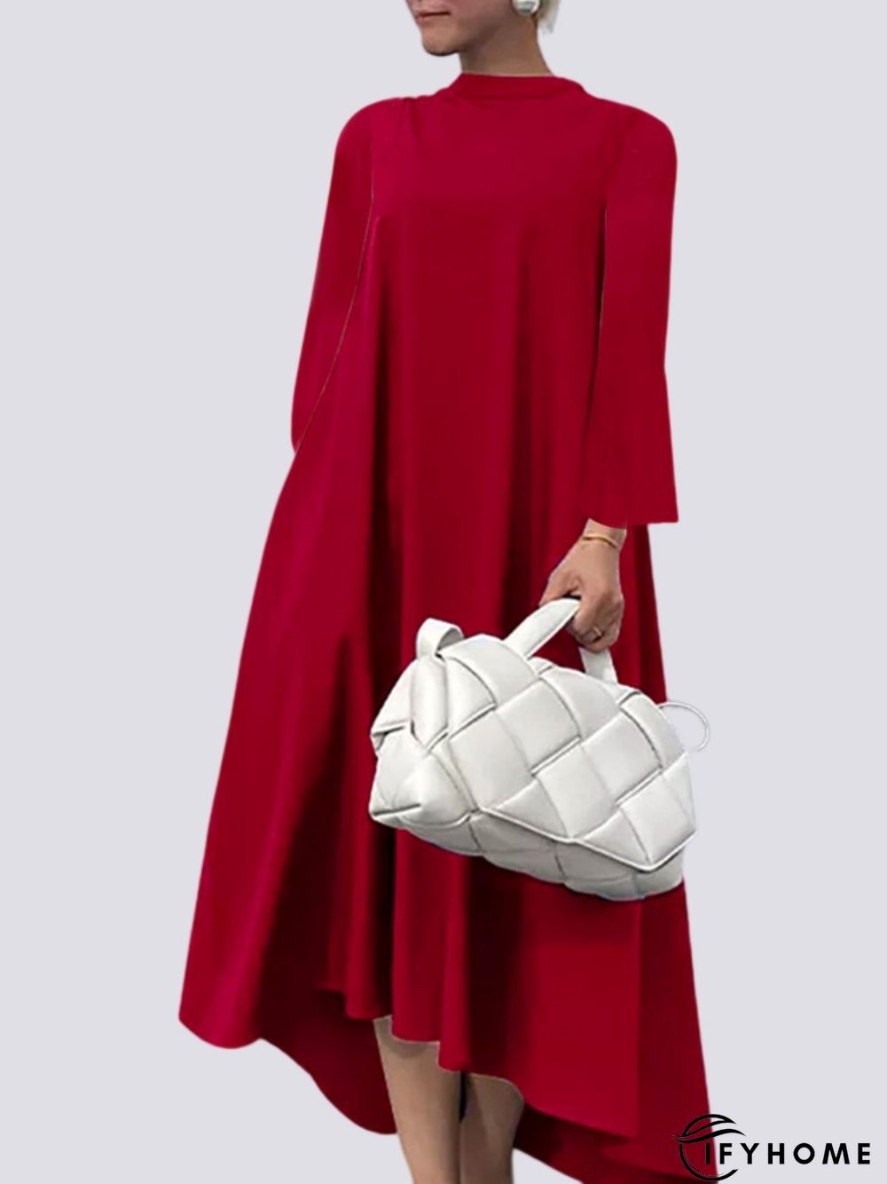 Plain Long sleeve Stand Collar Simple Regular Fit Dress | IFYHOME