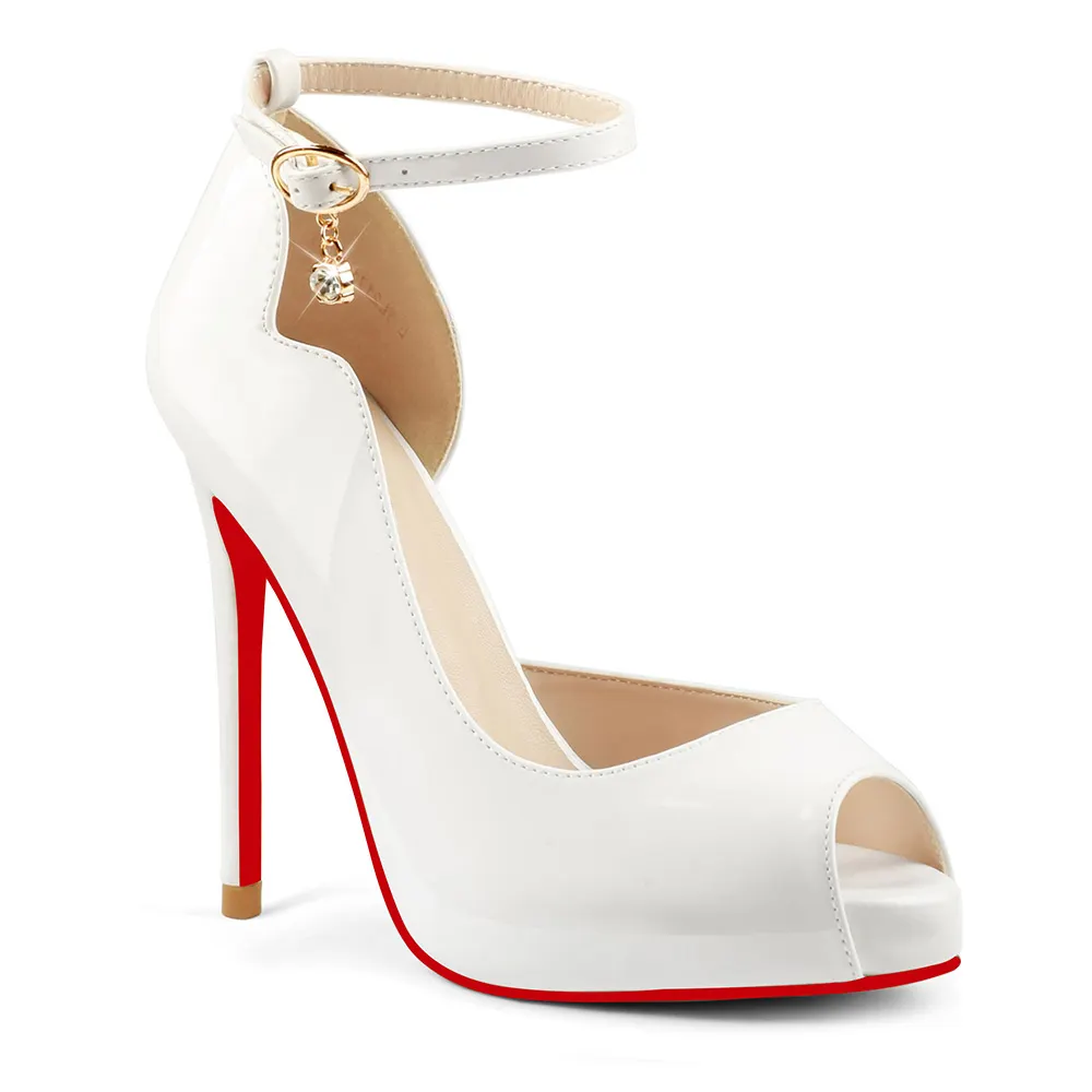 120mm Red Bottom Ankle Strap Platform Stiletto Party Peep Toe Pumps Shoes-vocosishoes