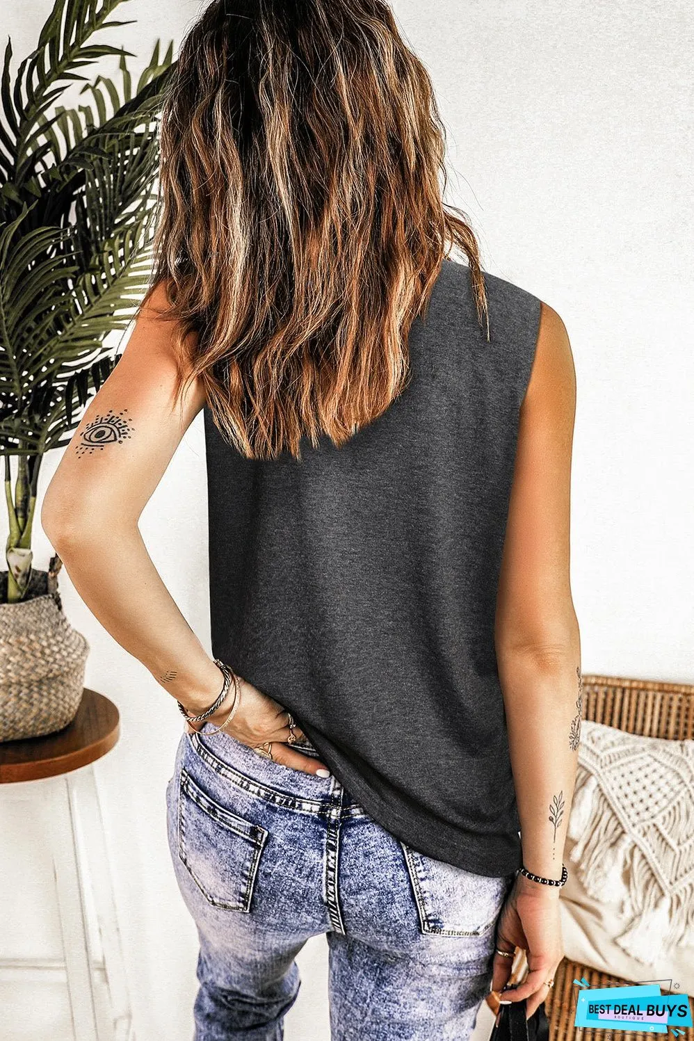 Solid Crew Neck Loose Tank Top