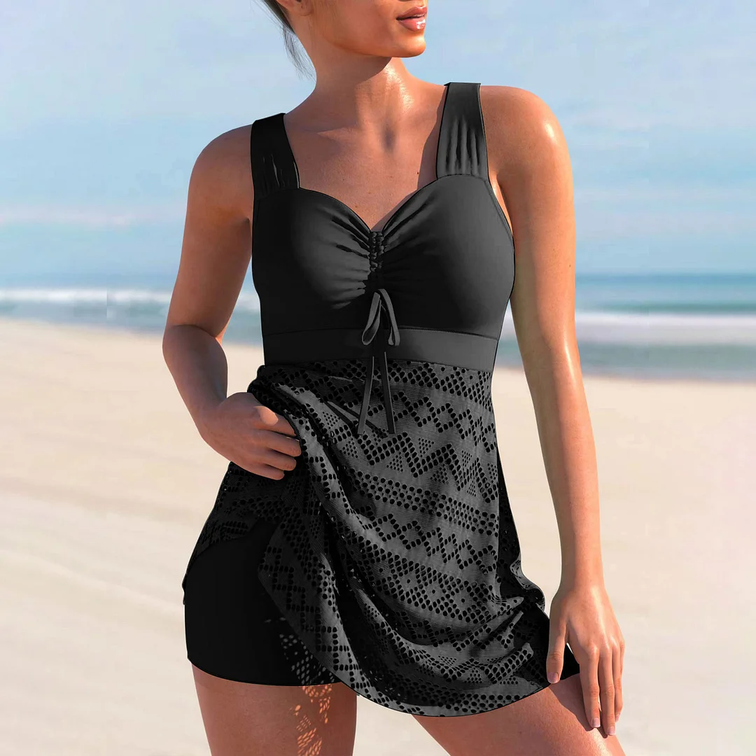Women's Solid Mesh Boxer Swimsuit