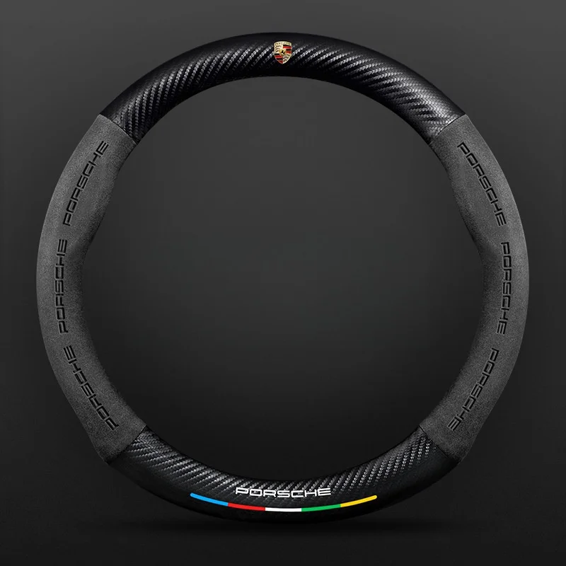 🔥Hot sale🔥Customized carbon fiber suede steering wheel cover with car logo