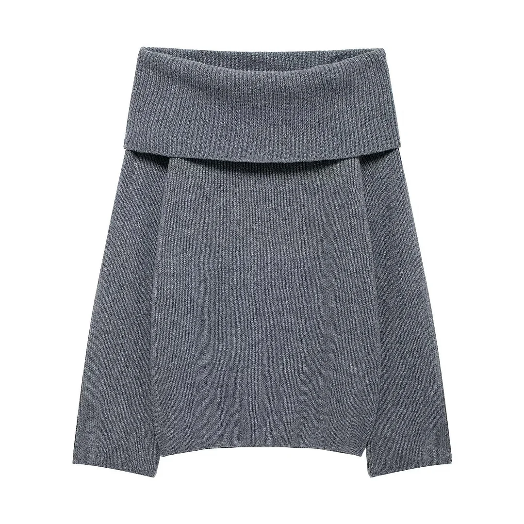 Nigikala Nigikala Women's Clothing New Pure Color Long Sleeve Straight Shoulder Collar Top