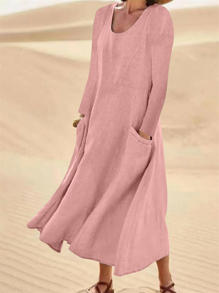 Deep Pockets Flowy Linen Cotton Maxi Dress wearshes