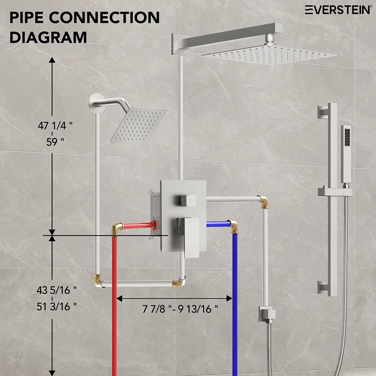 EVERSTEIN 3-Spray Patterns Rain Shower System in Brushed Nickel