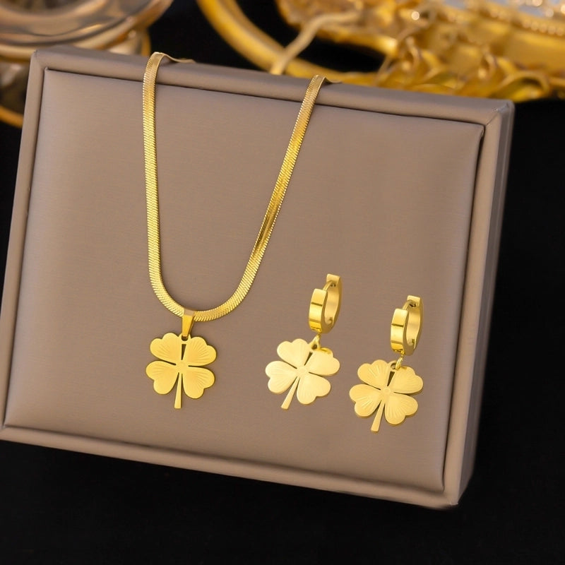 Elegant Wedding Minimalist Flower Titanium Steel Jewelry Set