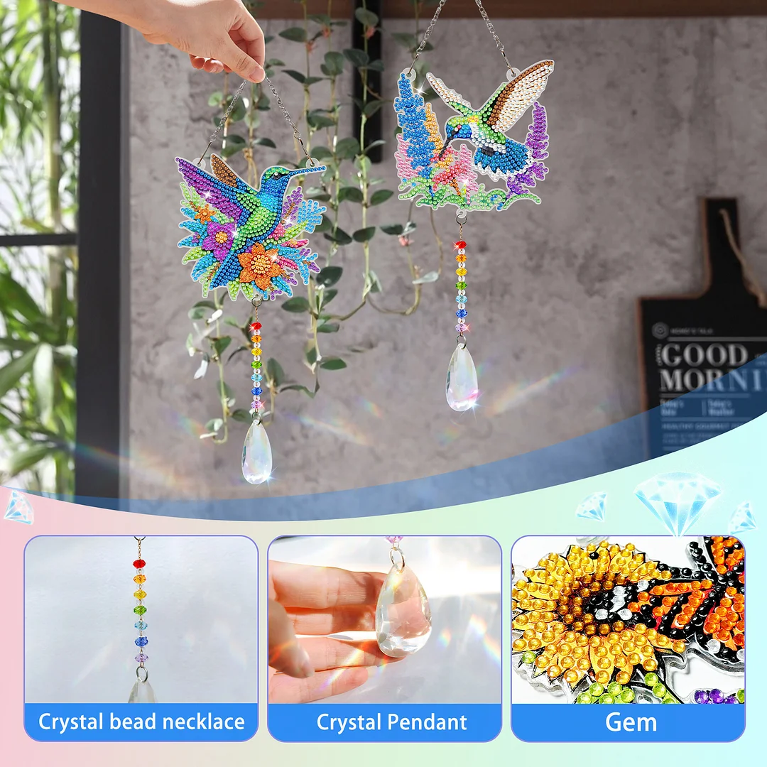 2Pcs Hummingbird DIY Double-Sided Diamond Painting Hanging Kits Diamond Painting Suncatcher Craft Kit for Home Garden Wall Decor Gift