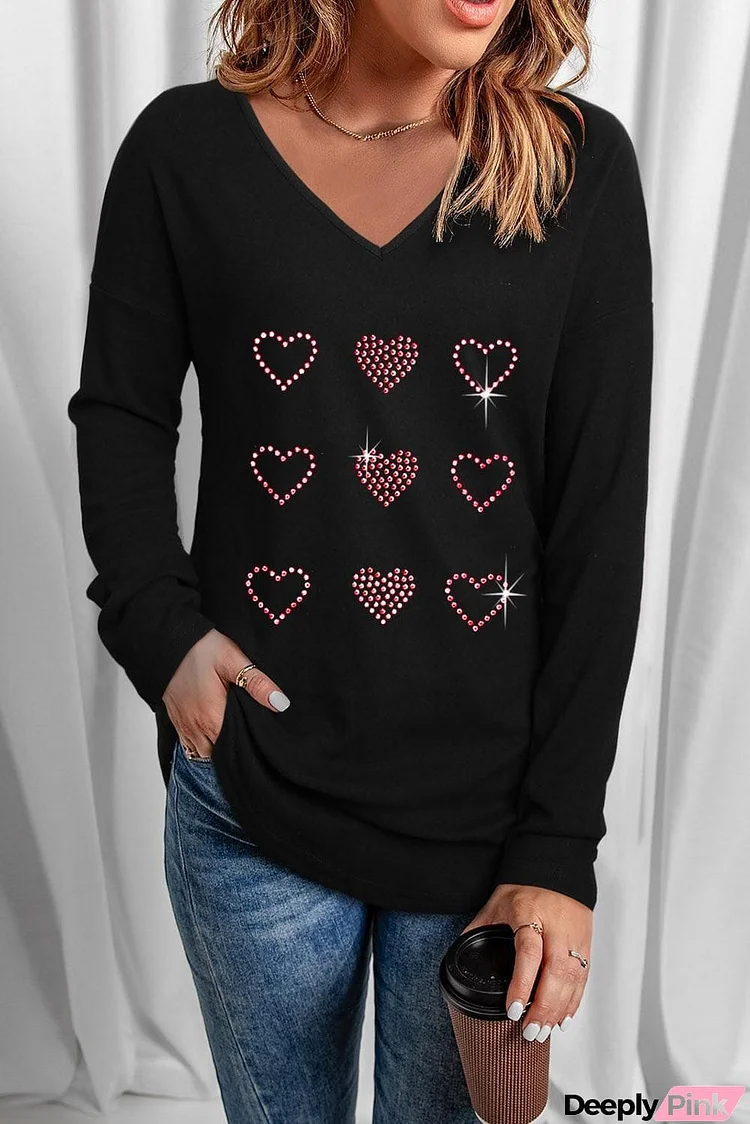 Heart V-Neck Long Sleeve Tee