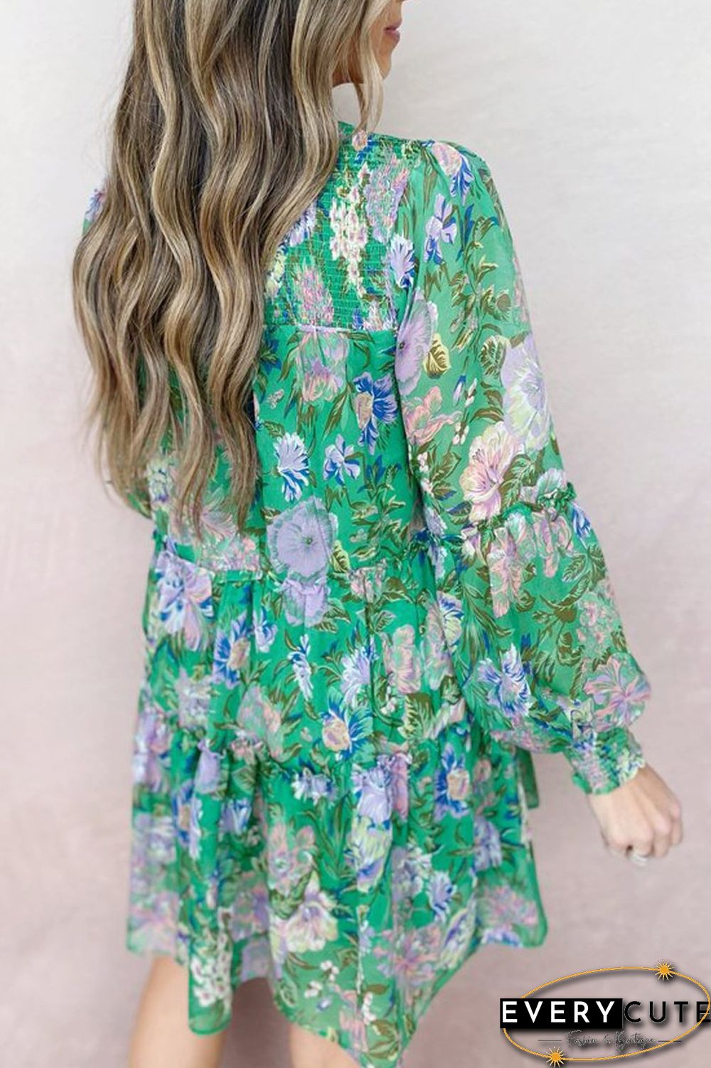 Floral Print Lantern Sleeve Dress