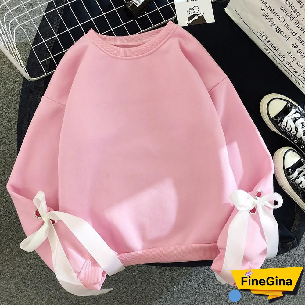 Women's Kawaii Hoodie New Korean Loose Striped Fake Two-Piece Pullover Cute Bear Ears Lamb Hair Sweet Girls Student Clothes