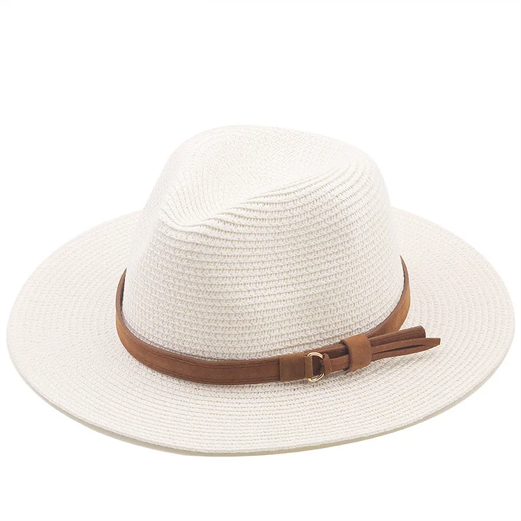 Spring Summer Panama Hat White Belt Accessories Straw Top Hat