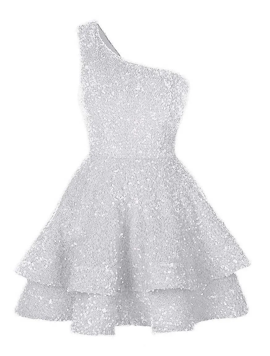Daisda Exquisite One Shoulder Sleeveless Ball Gown Short Dress with Beadings